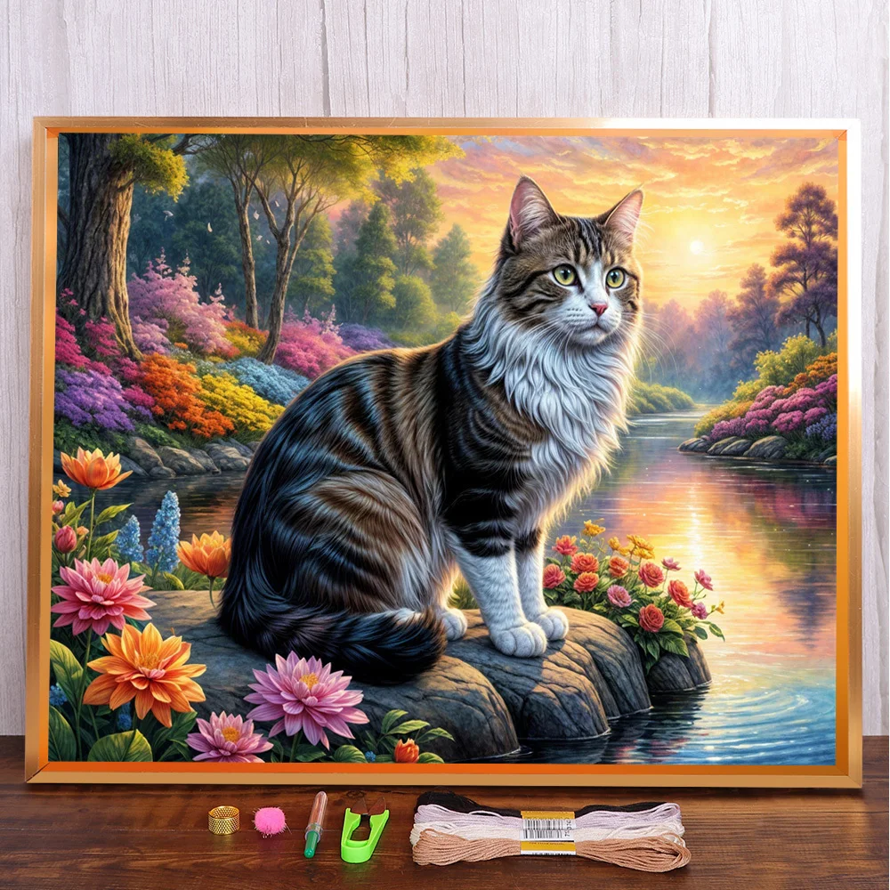 

Animal Cat Flower Printed Canvas Cross Stitch Embroidery Full Kit Handicraft Sewing Handiwork Hobby Needle Jewelry Home Decor