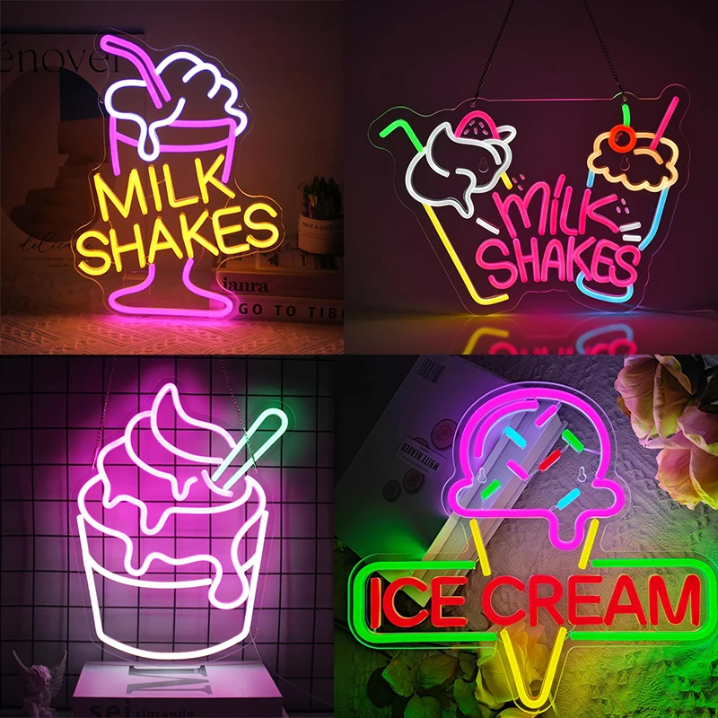 الحليب يهز النيون الآيس كريم النيون الغذاء المشروبات أضواء المطاعم الحلوى بار جدار آرت ديكو USB بالطاقة عكس الضوء #1