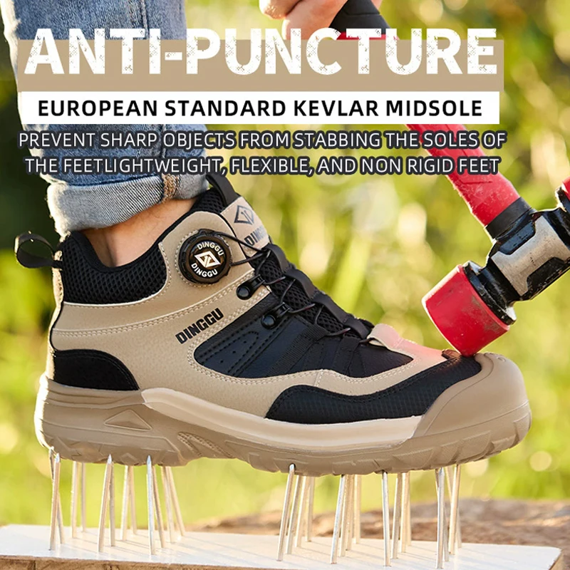 Outdoor Safety Shoes Men Breathable Comfort Work Shoes Rotating Button Protection Shoes Male Puncture-Proof Men Steel Toe Shoes