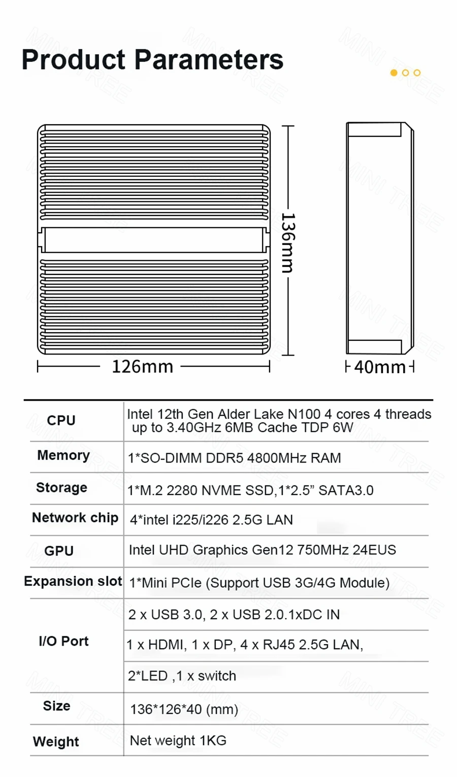 Yohirs الصناعية كمبيوتر صغير Inter N100 DDR5 M.2 NVME دعم 3G 4G WIFI HDMI2.0 4xUSB 1xDP Win11 Pro Linux PfSense ESXi جدار الحماية