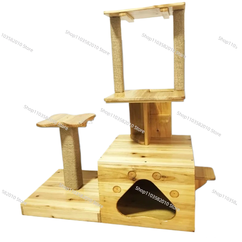 Factory Wholesale SDCT001 Wooden Cat Tree House Big Wooden Scratcher Tower Different Sizes Print Pattern for Living Pet House