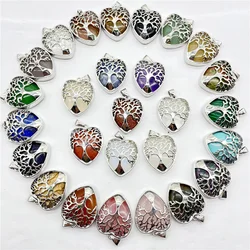 Natural Stone Quartz crystal Pendants Reiki Healing Tree Of Life Heart Pendant For DIY Jewelry Making Necklace Accessories 8pcs