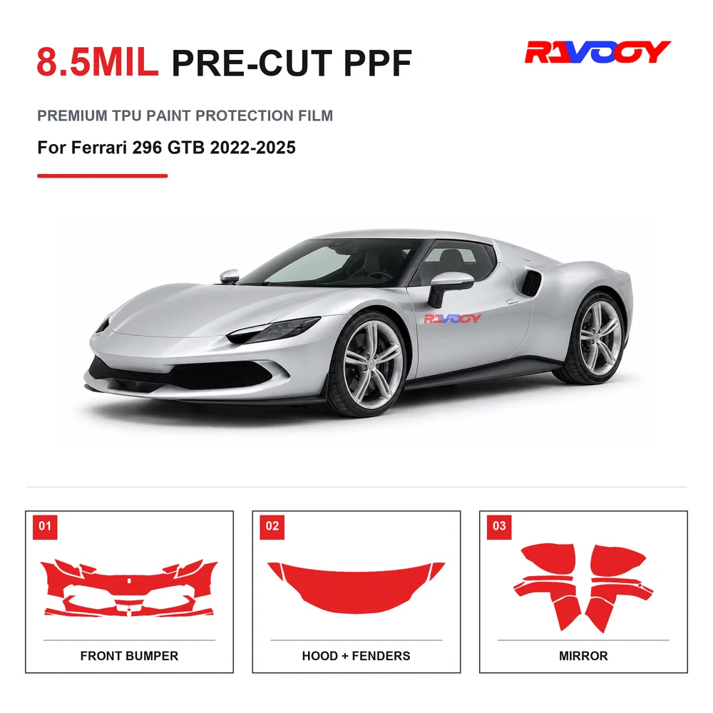 Precut PPF For Ferrari 296 GTB 2022-2025 8.5mil TPU Clear Paint Protection Film Self Healing Hydrophobic UV Stone Chip Guard