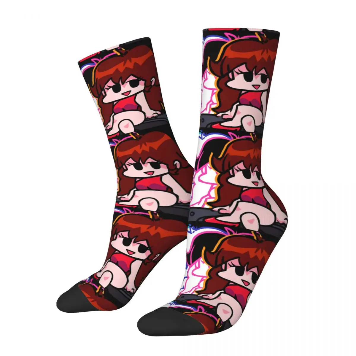 Men's compression Socks Girl Vintage Harajuku Friday Night Funkin Singing Rapping Game Hip Hop Novelty Pattern Crew Crazy Sock