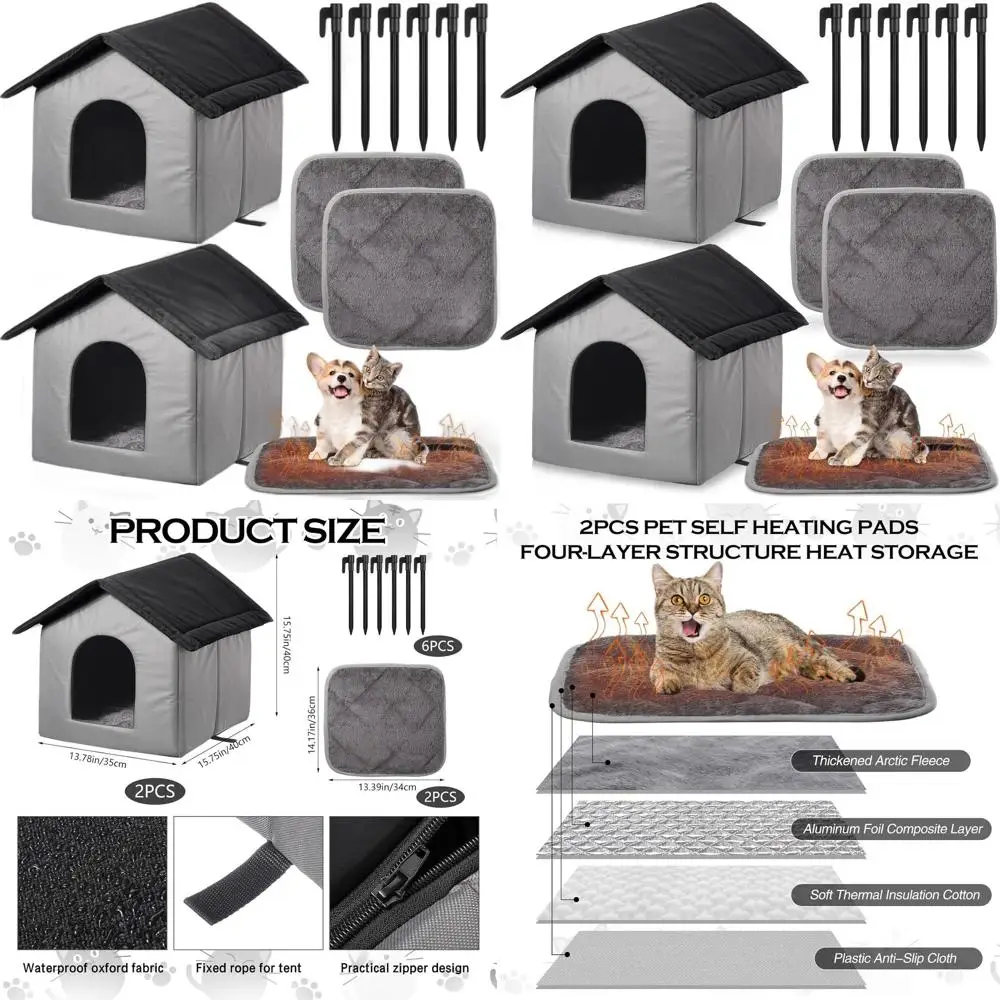 

Dual-Compartment Outdoor Cat Shelter with Waterproof Heating Pad for Stray Animals