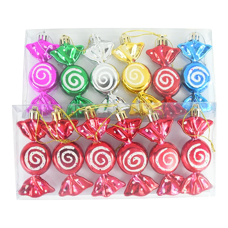 6Pcs/Box Christmas Candy Hanging Ornament Candy-shaped Christmas Ball Pendant Xmas Tree Decor Navidad New Year 2025