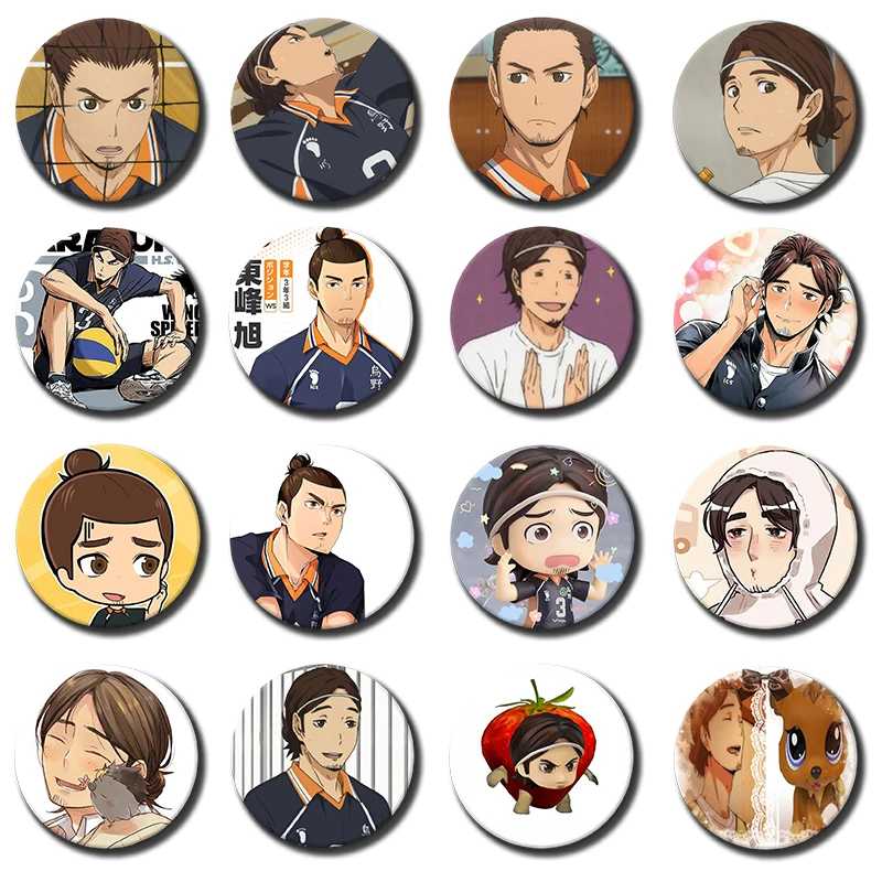 Anime Role Play Round Pins Cartoon Character Asahi Azumane Badges Tinplate Brooches for Clothes Decoration Bag Accessories Gifts