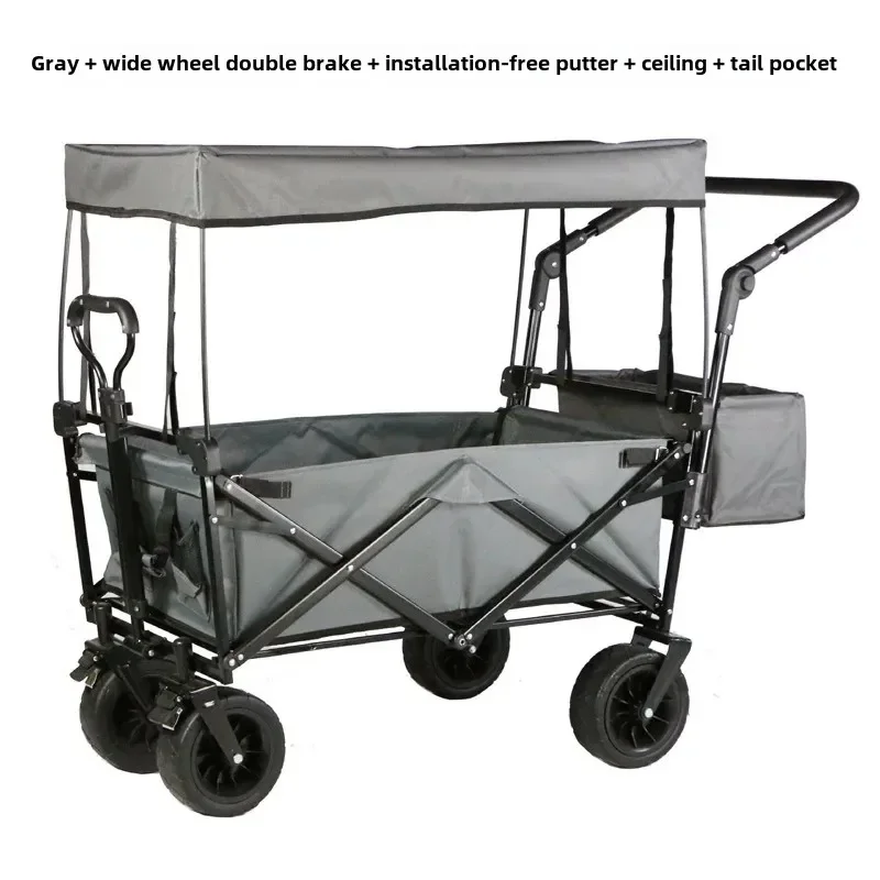 

Outdoor Trolley Portable, Collapsible Booth Picnic Cart, Camping Hand Cargo Grocery Store Fishing Shopping Trailer with Canopy