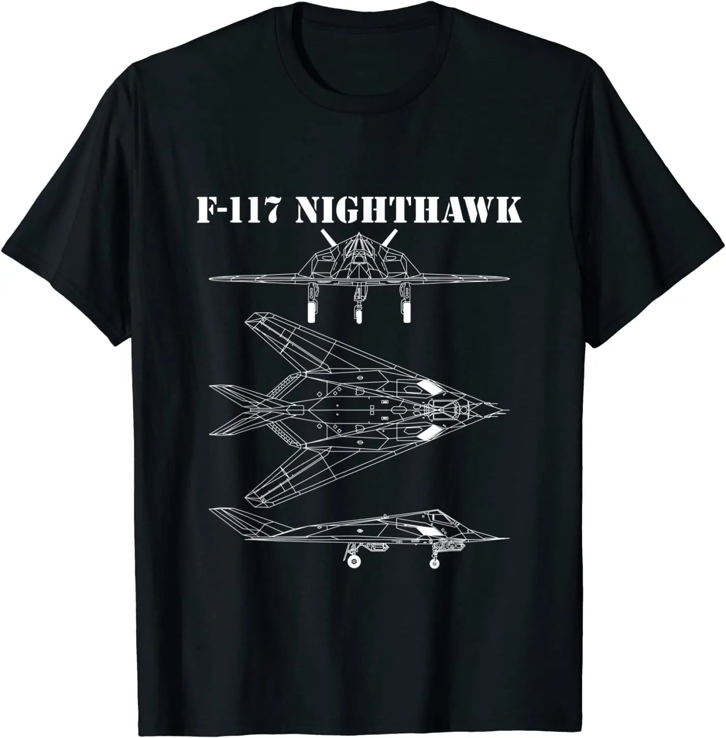 F-117 Stealth Aircraft Nighthawk Schematic Military Jet F117 Men T-Shirt Short Sleeve Casual 100% Cotton O-Neck Summer Shirt
