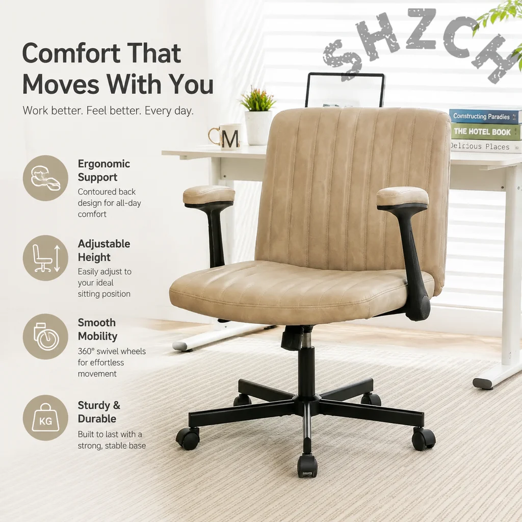 Ergonomic Height-Adjustable Study Chair with Cross-Legged Design, Heavy-Duty Casters, and Safety Gas Lift for Home Office or Be