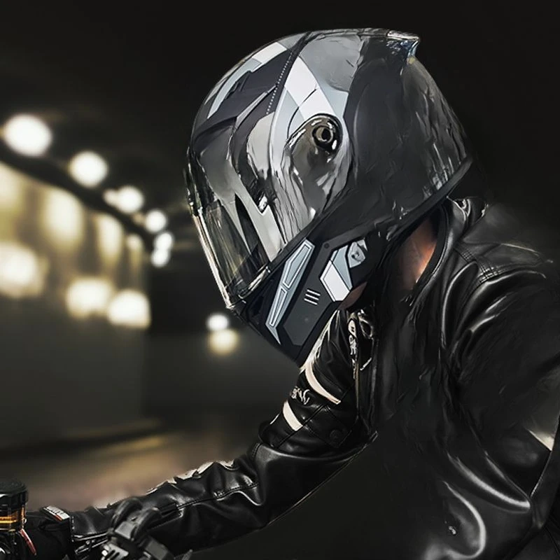 Kask motocyklowy, męski i damski, z podwójną szybą, motocyklowy