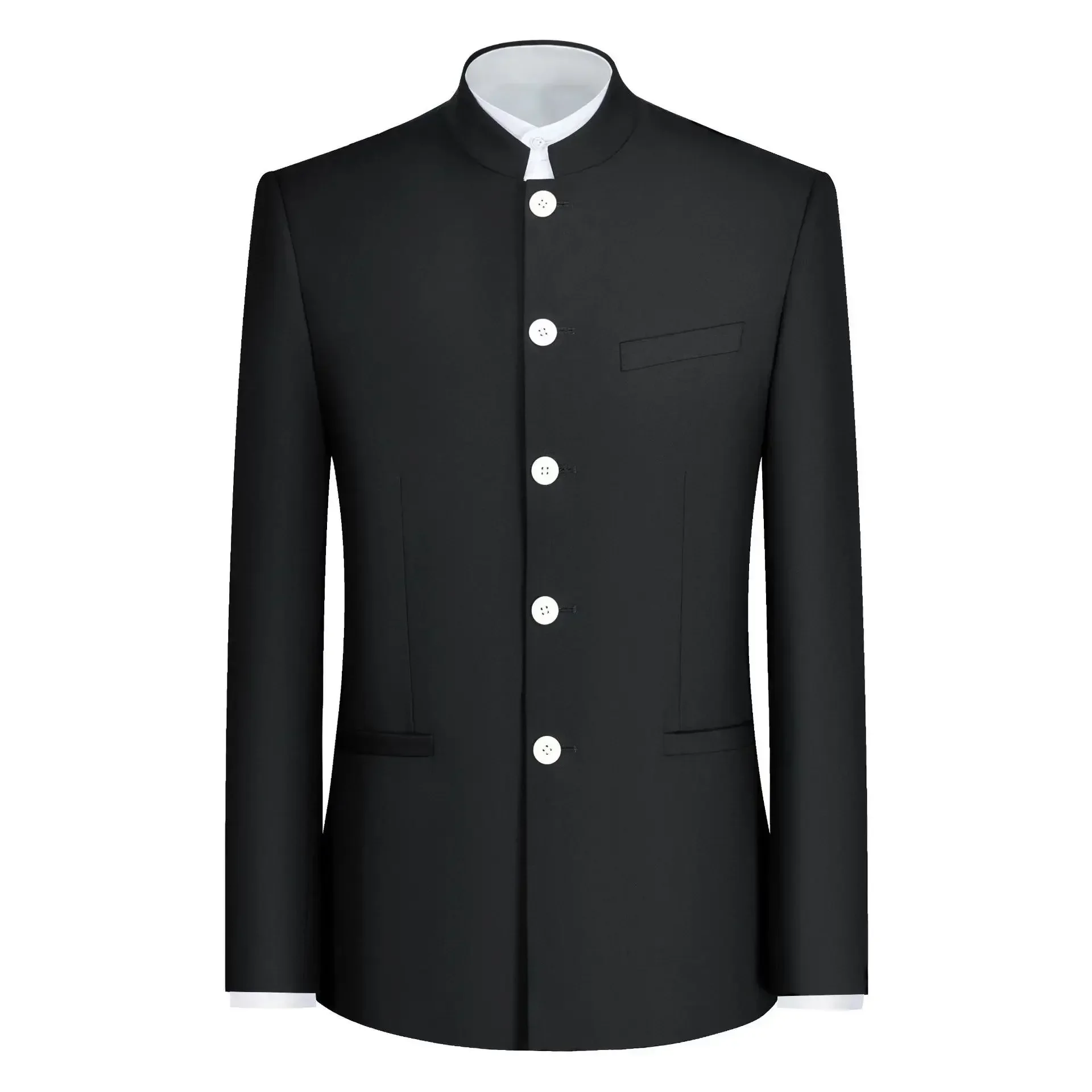 Elegant Slim Fit Formal Men\'s Chinese Suit Stand Collar 2 Pieces Suits Formal Traditional Uniform for Wedding Business