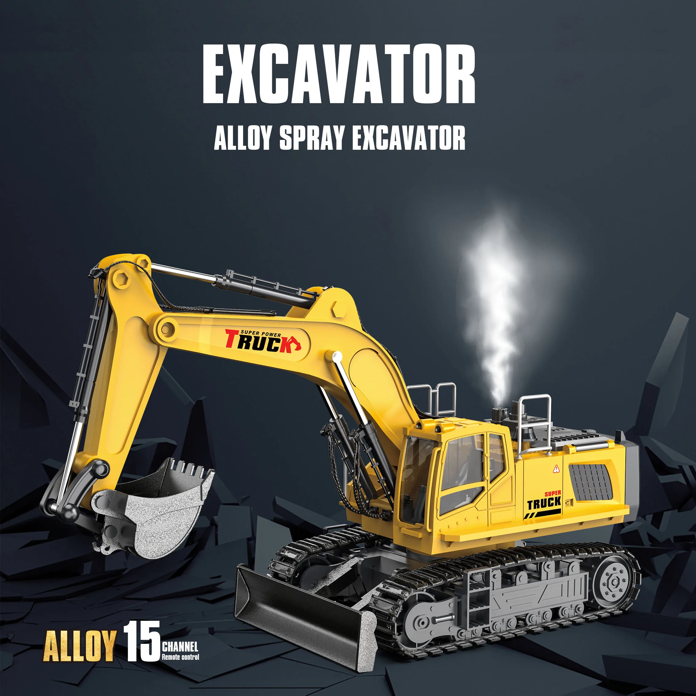 RC Excavator 1/18 Alloy Electric Toy Spray with Light 15/13/12CH Kids Simulation Remote Control Car Truck Engineer Toys for Boys