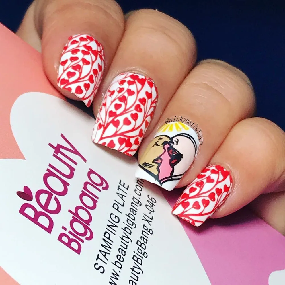 BeautyBigBang Nail Stamping Plates Valentine\'s Day Love Heart Flowers Pattern For Nails DIY Art Stamp Template XL-046