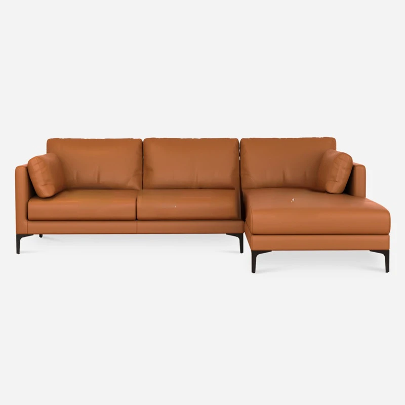 Light luxury and simple living room corner leather, high rebound sponge, practical home combination fabric, steel, and wood, eas