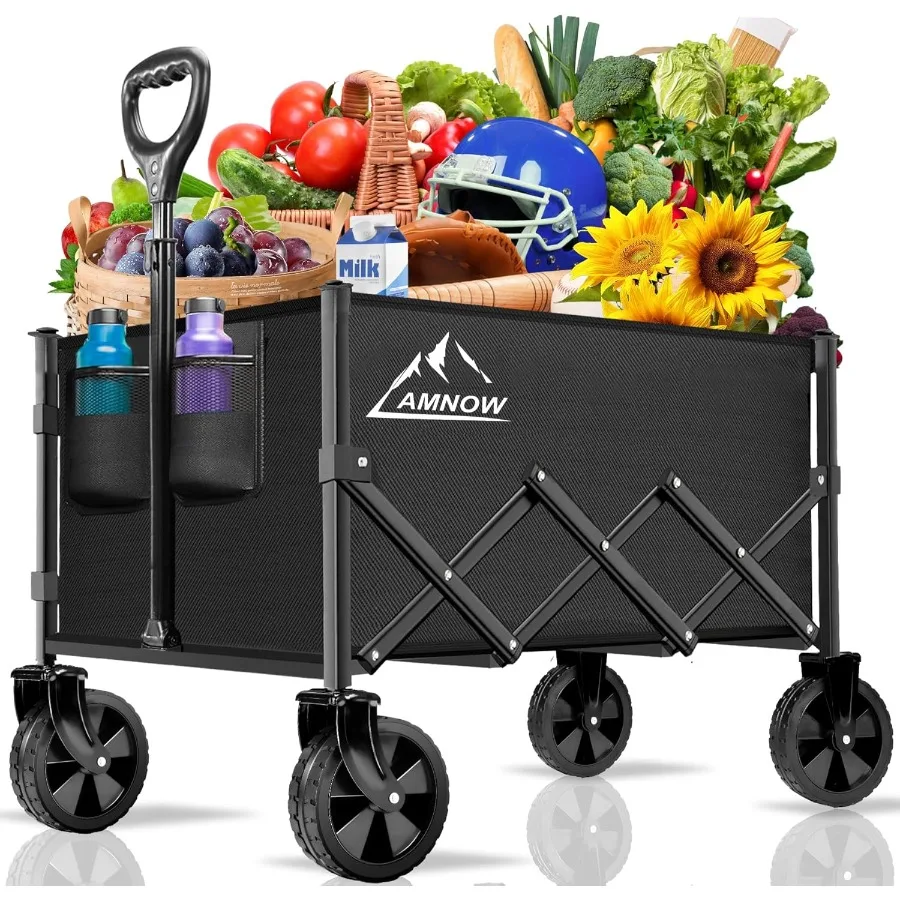

Collapsible Folding Wagon Cart 350LBS Utility Large Capacity Cart Foldable Wagon with All Terrain Wheels Grocery Wagons Carts f