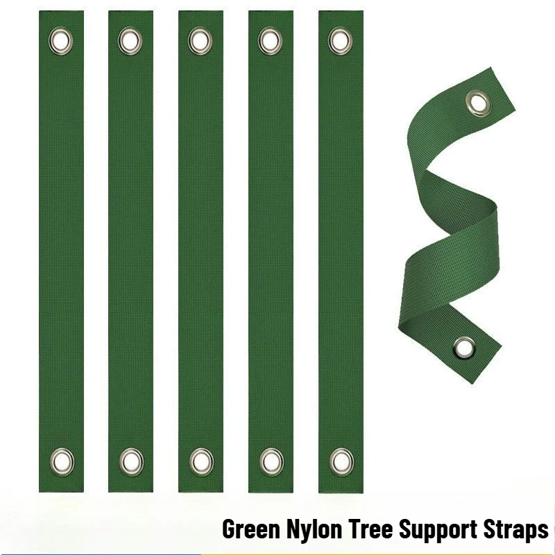 1Pc Green Nylon Tree Support Straps with Grommets, Windproof Plant Ties for Garden Saplings