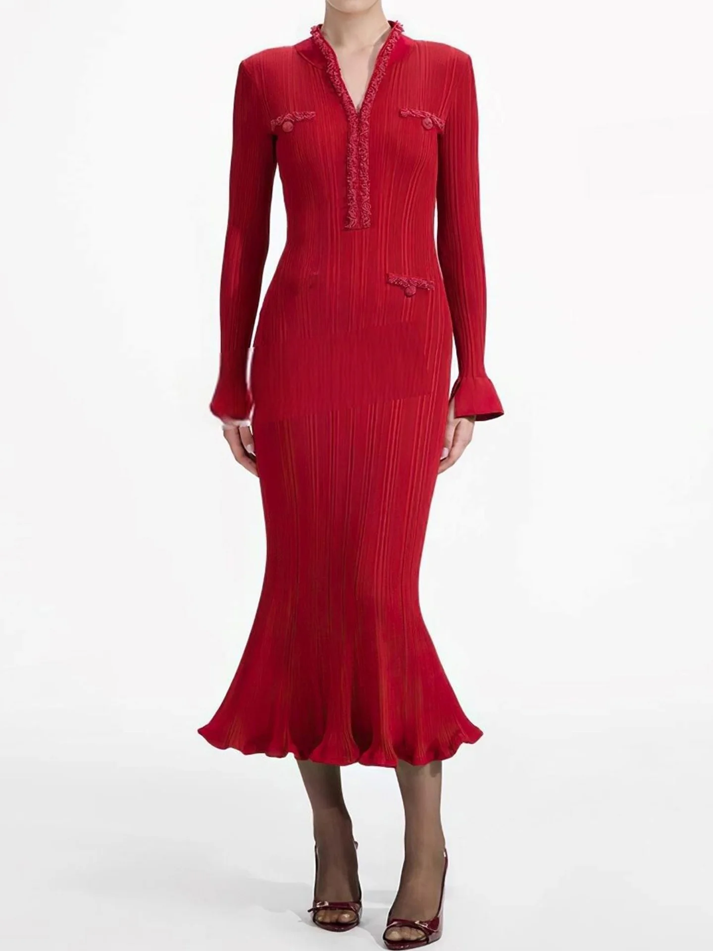 

Высококачественные женские трикотажные модели Fi Tail Dr V-Ne с запахом из бисера, осенняя коллекция, удобная длинная подставка-свек, повседневная...