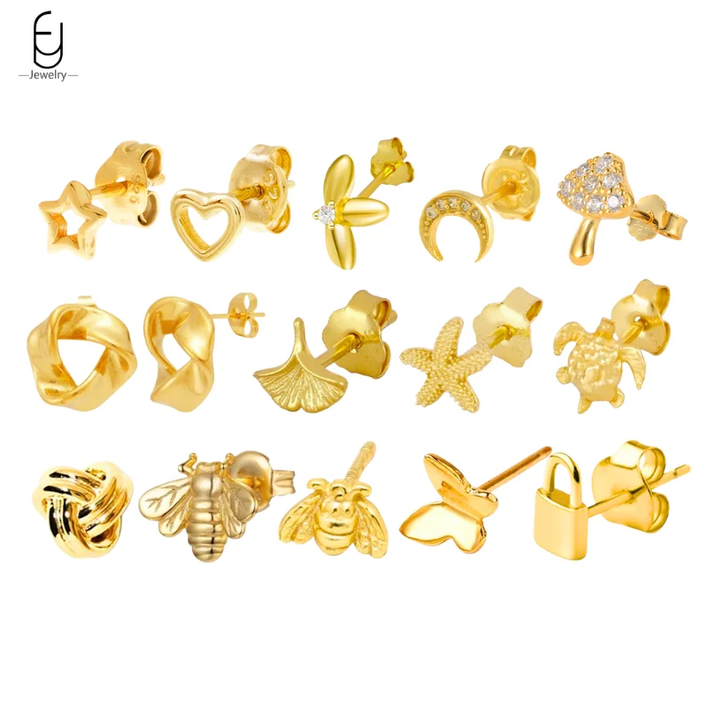 

925 Sterling Silver Needle Fashion Geometry Small Stud Earrings for Women Simple Twist/Heart/Star Earrings Party Trend Jewelry