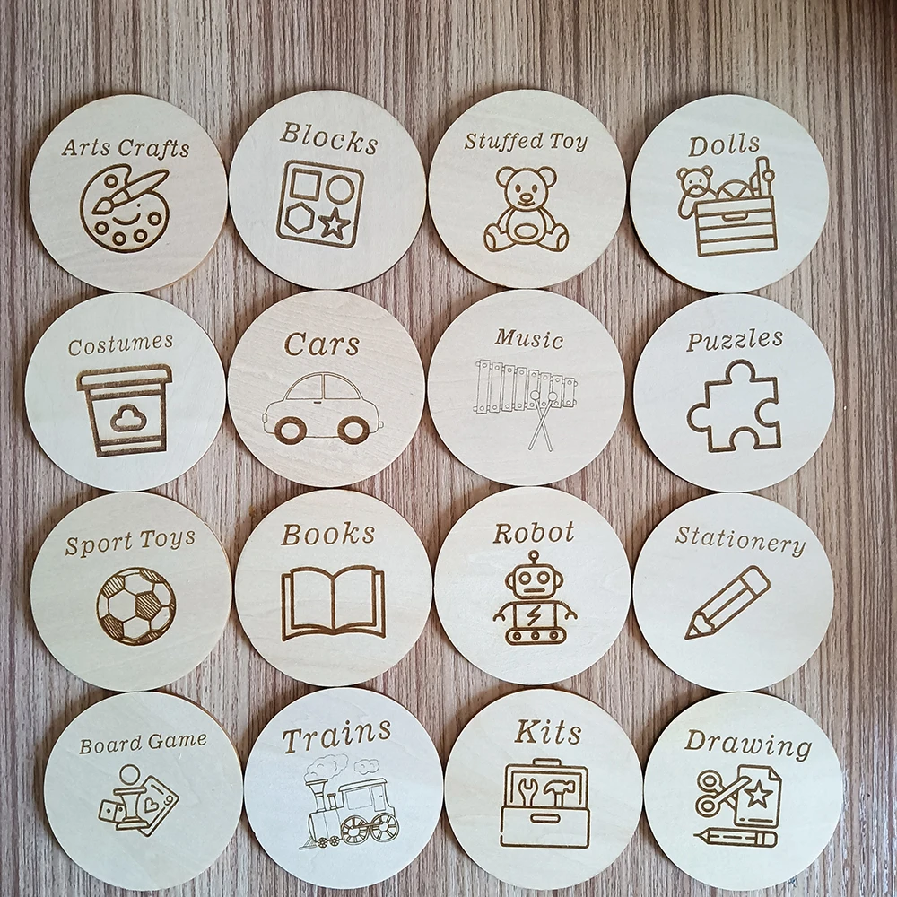 Wooden Storage Tags for Nursery Decor, Storage Labels with Illustrations, Playroom Toy Signs,Toy Box Signs, Custom Label