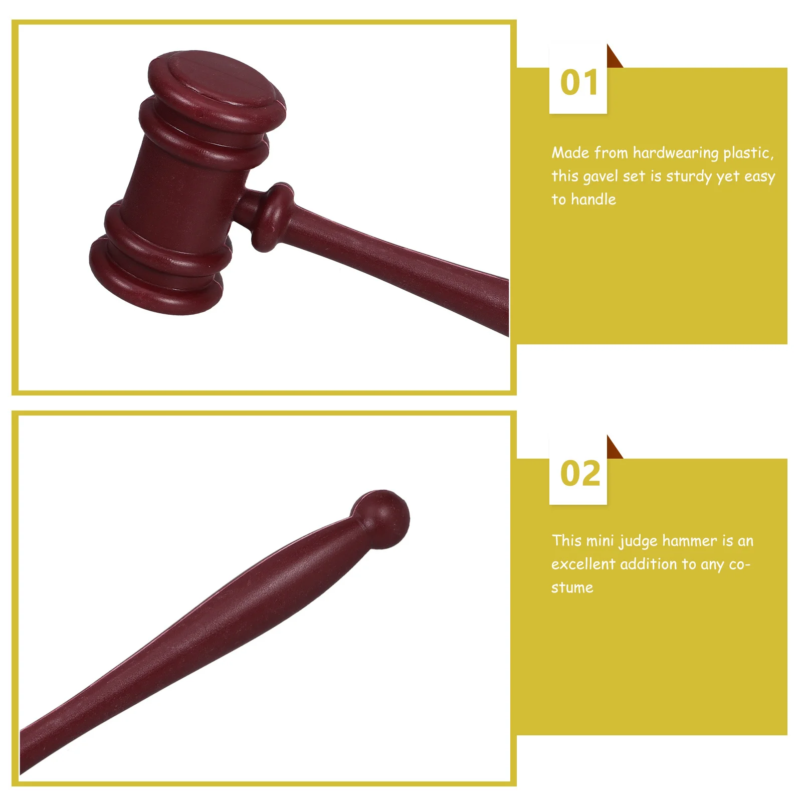 3Pcs Plastic Judge Gavel Mini Hammer Prop Costume Accessory for Halloween Lawyer Cosplay Courtroom Events Childrens Gavel