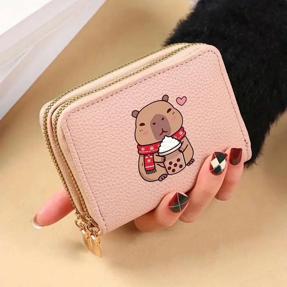 Ladies Fashion Print Capybara Double Zipper Wallet Large Capacity Multi-Card Slot Stylish Coin Purse