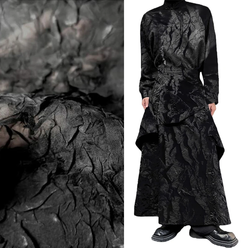 

100cm 50cm Black Chiffon Crepe Pleated Fabric Skirt Shirt Fashion Designer Wholesale Cloth DIY Apparel Sewing Fabric Width 75-80