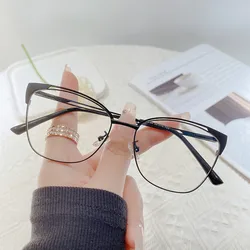 Fashion Brand Design Retro Cat Eye Metal Frame Photochromic Anti Blue Light Computer Women Reading Glasses Degrees  0 To +600