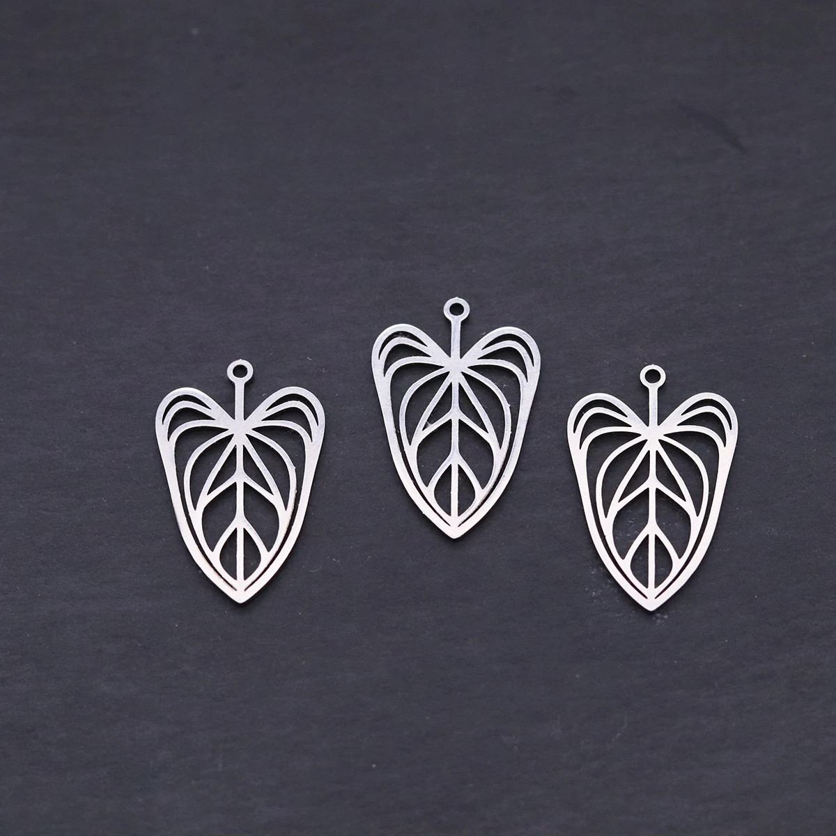 3pcs Veined Leaf Art Line Charms DIY Tassels Earrings Handmade Stainless Steel Pendant For Jewelry Making Finding Supplies