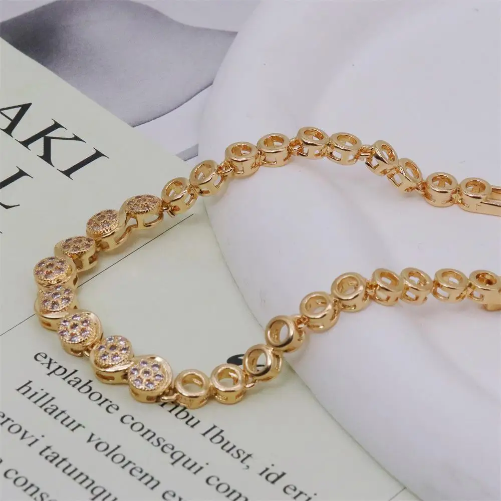 ZHONGVI Gold Color Geometric Circle Bracelet For Women Micro Pave CZ Zircon Chain Bracelet Jewelry Gifts