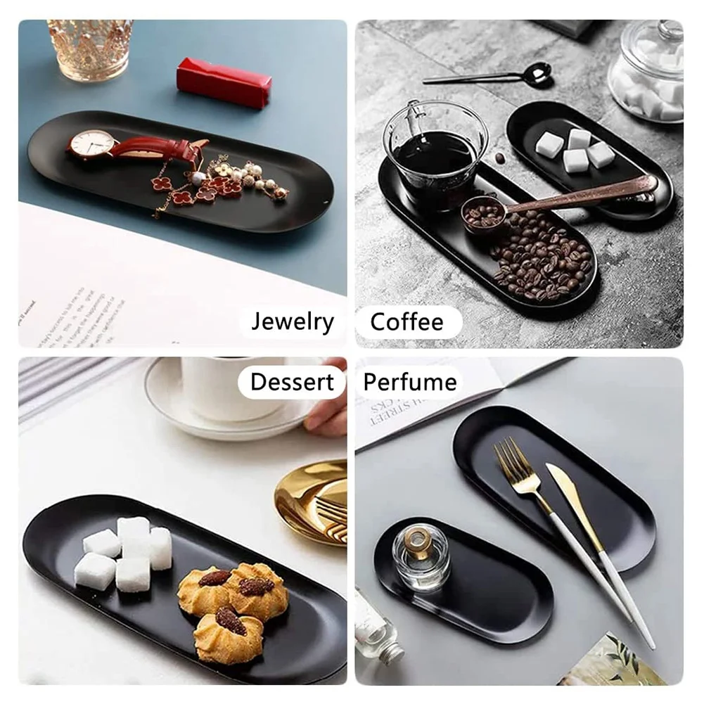 Oval Storage Tray Items Tray Oval Cosmetic Trays Candles Tray Black Serving Trays Buffet Plate for Home Decoration