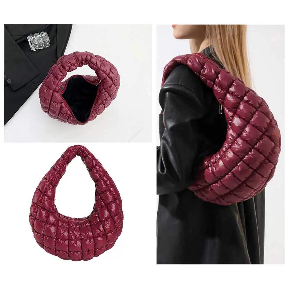 Women Soft Satchel Bag Versatile Cloud Pleatd Bag Lightweight Down Clutch Bag Quilted Tote Handbag Fall Winter Purse