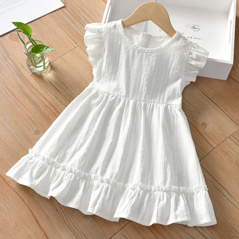 

2025 New Summer 2-10Yrs Baby Girl Birthday Wedding Party Dress Sleeveless Cotton Solid Color Kids Princess Dresses Baby Clothing