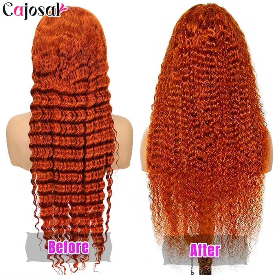 350 البرتقال الزنجبيل مجعد 13x6 HD الدانتيل الجبهة خصلات الشعر المستعار الإنسان موجة عميقة 13x4 شعر مستعار أمامي 200 الكثافة للنساء 30 32 بوصة #2