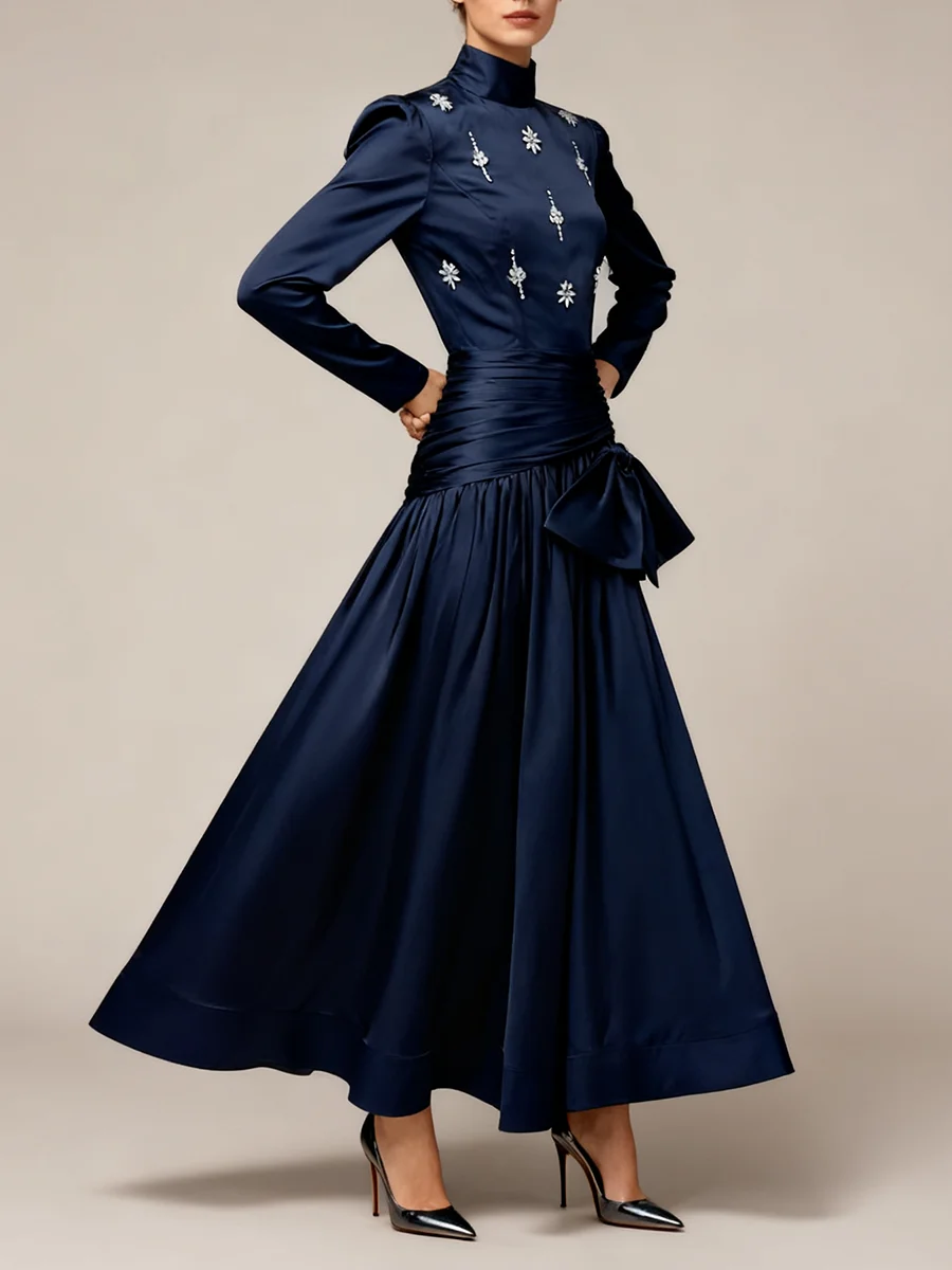 Sukienka damska VGH w stylu retro-modern, pałacowa, stójka, tunika, patchwork, bandażowa, elegancka, satynowa, brokatowa, wieczorowa, nowa.