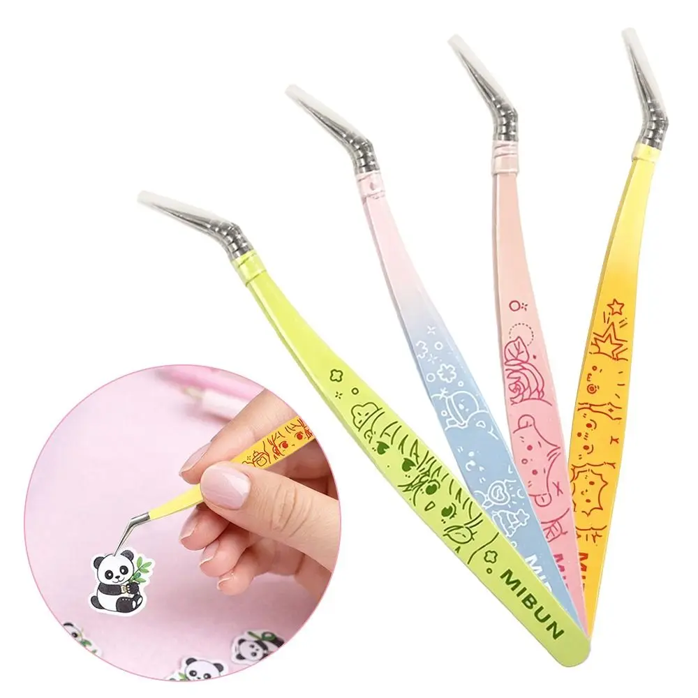 Metal Curved Stickers Tweezers Anti-static High Precision Lashes Extension Tweezer Cartoon False Eyelash Tweezers