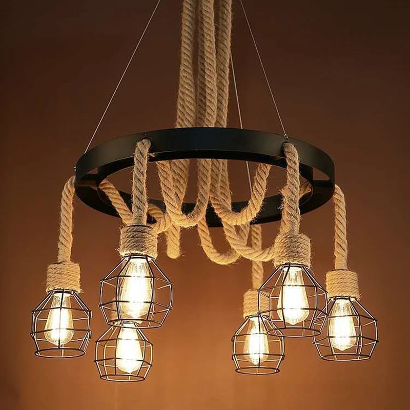 

Industrial rustic pendant lights Indoor Lamp para sala hanging rope lights for living dining room Home suspended luminaire