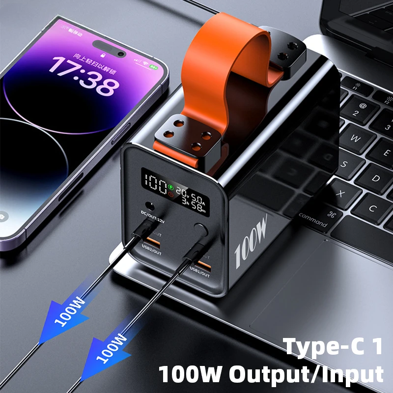 For Iphone 15 Samsung Laptop 100W Fast Charging Power Bank Portable 60000mAh Large-Capacity Charger USB C PD DC External Battery