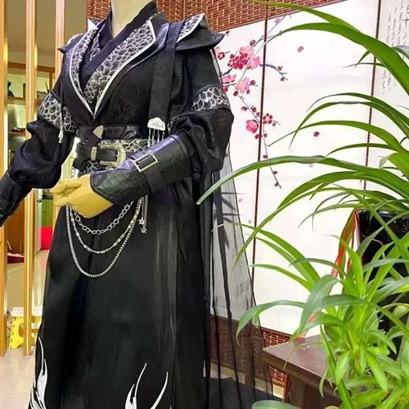 2025 Vintage Gothic Male Carnival Cosplay Costume Oversized Chinese Traditional Hanfu Black Sets Large Size 5XL For Men