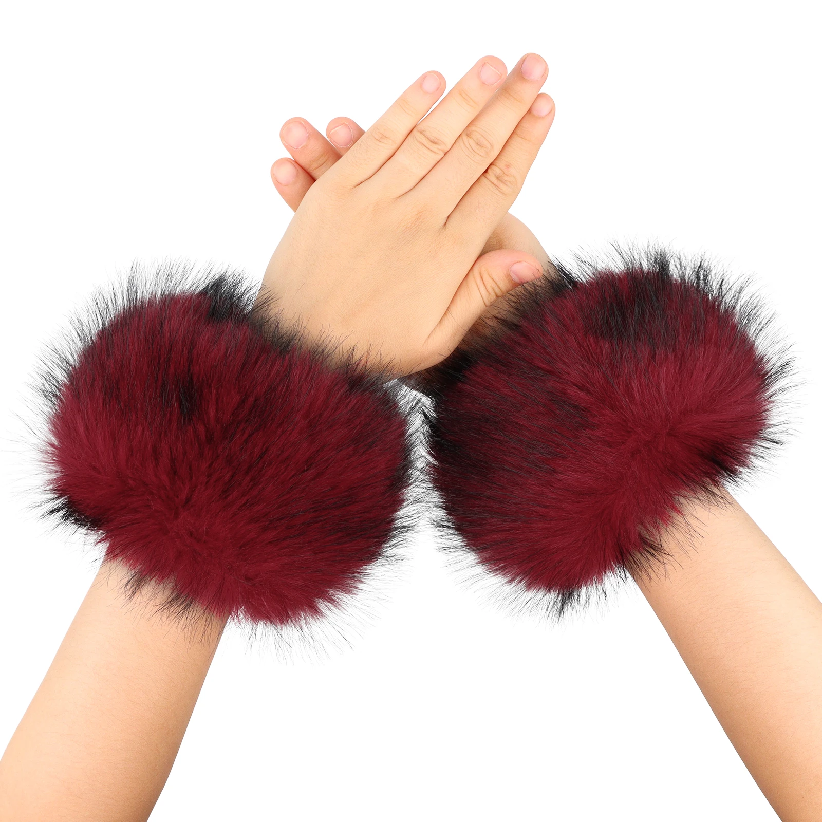 Faux Fur Wrist Cuffs Winter Furry Arm Warmers for Halloween Daily Cosplay Party Costume Accessories