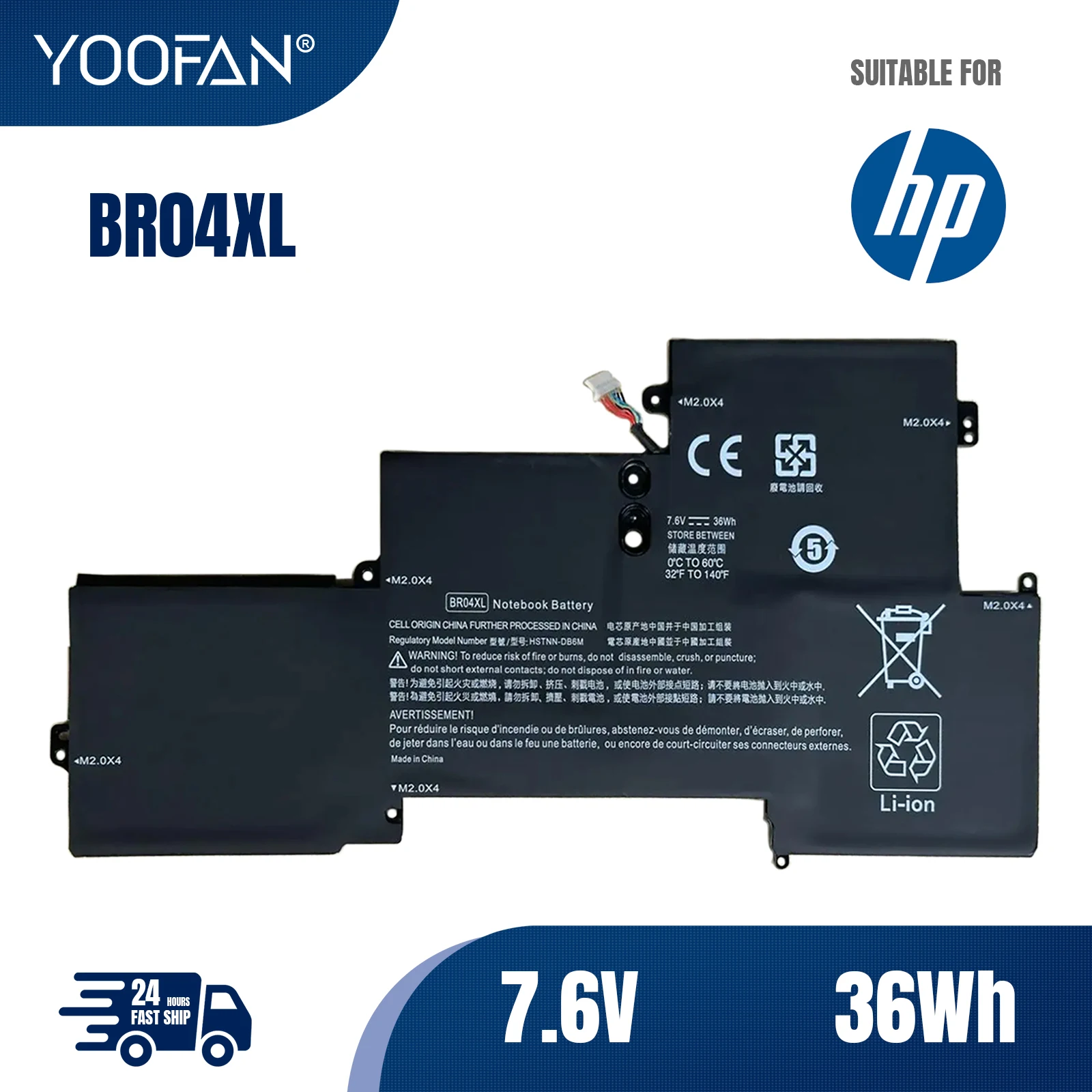 

YOOFAN BR04XL New Laptop Battery For HP 1020 1040 G1 G2 Series HSTNN-DB6M 760605-005 HSTNN-I26C HSTNN-I28C 7.6V 36WH Notebook