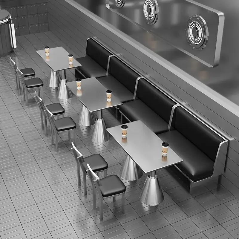 Industrial wind wall stainless steel milk tea shop booth sofa, dessert cafe, hot pot bar restaurant table and chairs