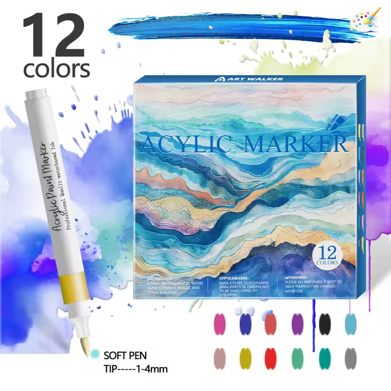 12/24 Colors Soft Headed Different Color Acrylic Marker Pen, Color Art Graffiti Pen, Waterproof, Opaque, Water-Based Soft Headed - Image 10