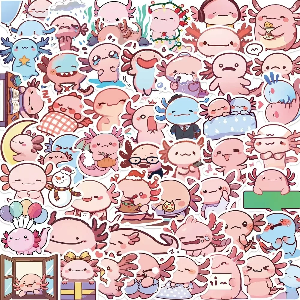50pcs Kawaii Animals Cute Cartoon Axolotl Stickers DIY Phone Skateboard Notebook Phone Case Water Cup Motorcycle