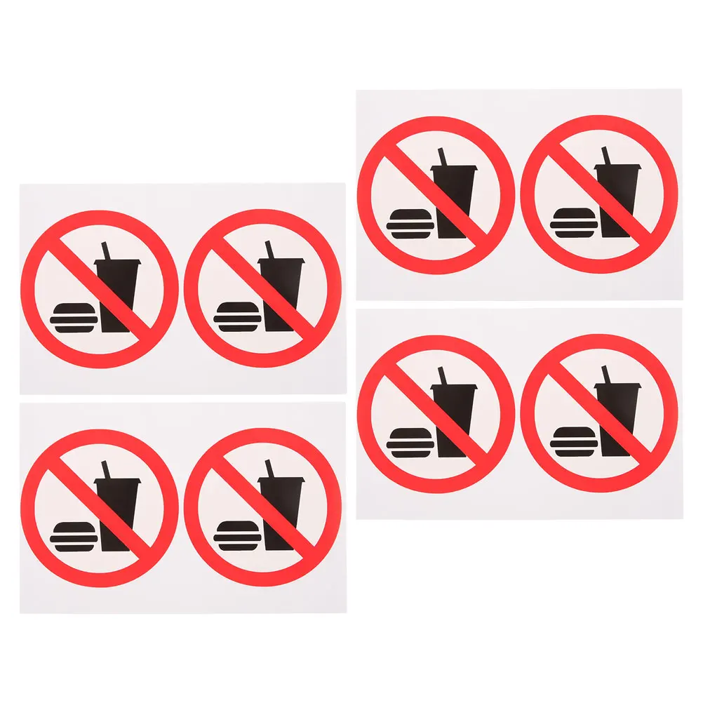4 Pcs No Eating Drinking Stickers PVC Indoor Store Signs Warning Labels Door Poster Traffic Safety