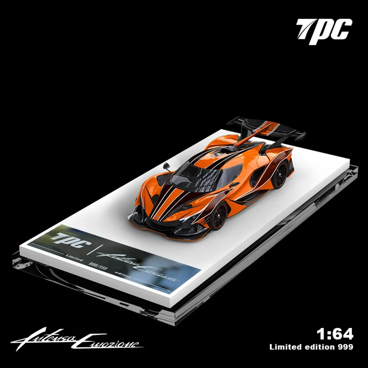 TPC 1:64 Apollo Intensa Emozione Diecast Model Car. Vibrant orange/black livery, iconic hypercar design In Stock Ready To Ship view 2