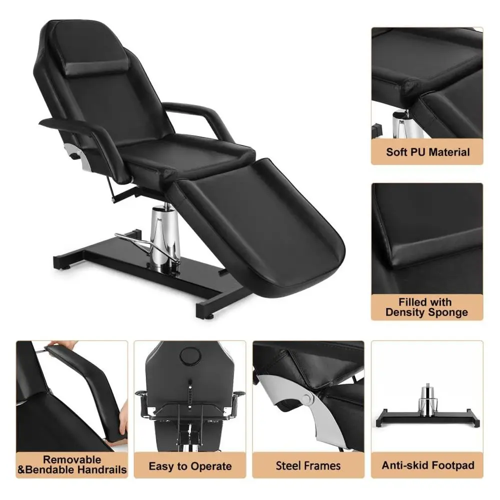 Adjustable Hydraulic Tattoo & Massage Chair for Beauty Spa, Eyelash Extensions, and Barber Services (Black)