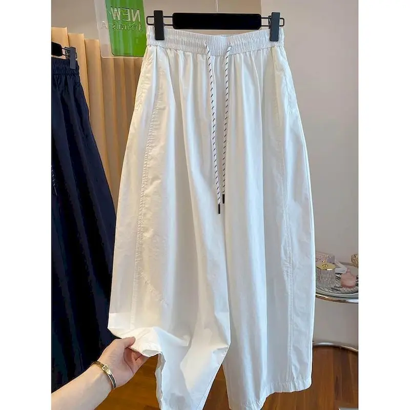 Harem Pants for Streetwear Women Spring Summer Workwear Drawstring with Laces Vintage Elastic Waist Trousers Casual Baggy Pants