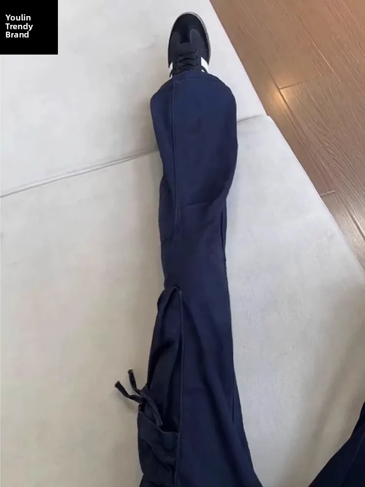 

k Blue American Sle Bell Bot Workwear Jeans Men's Winter Cool High Waist Straight Leg Pants Retro Waed Polyester Fiber