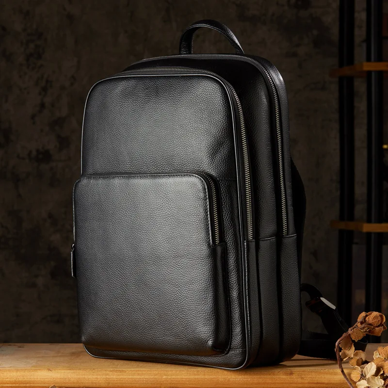 2025 New Genuine Leather Men's Backpack Business Cowhide Large Capacity Computer Bag Travel Motorcycle Riding Backpacks
